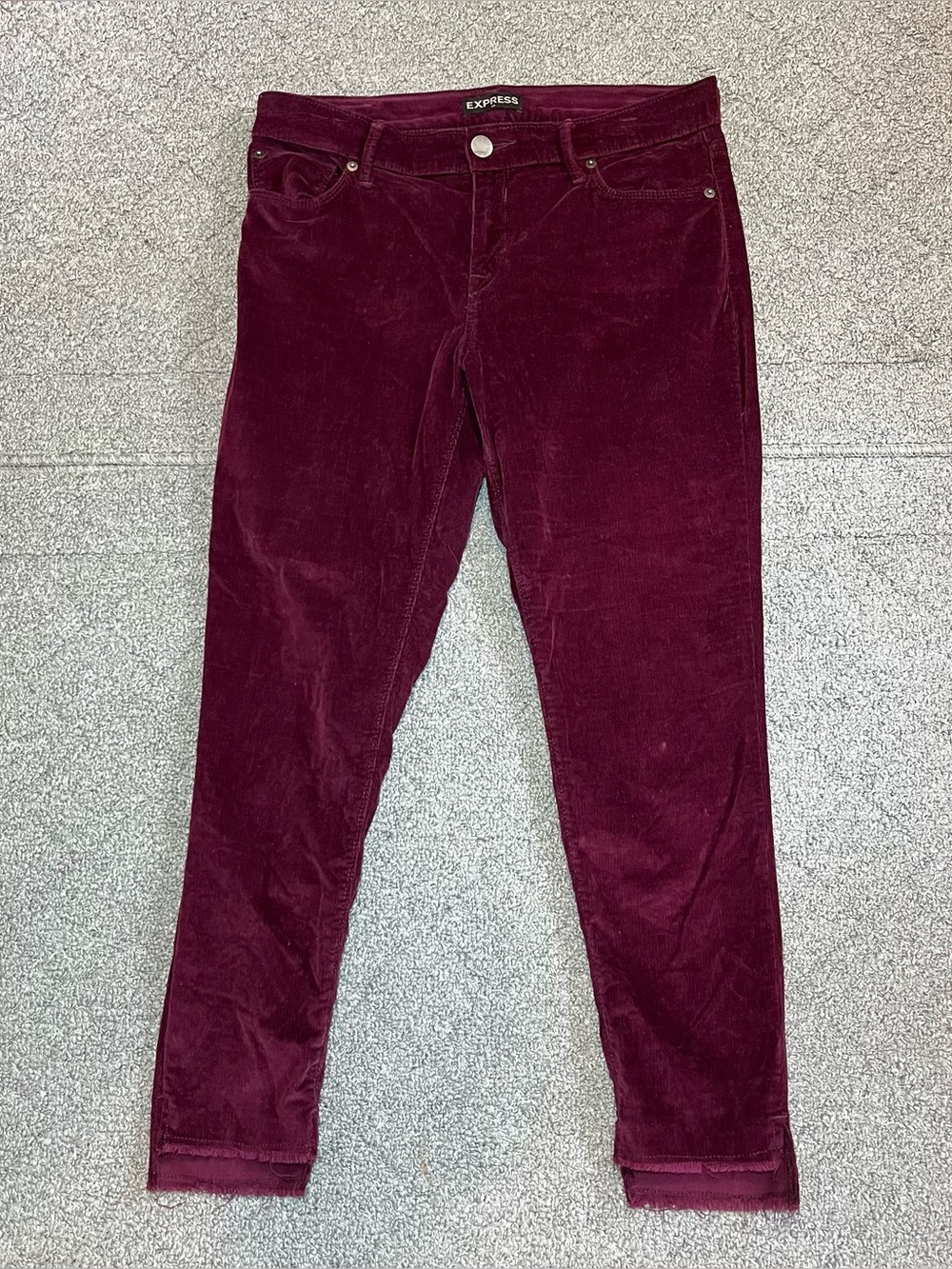 Express Corduroy Mid Rise Legging Pants Women Size 8 Purple Frayed Raw Hems